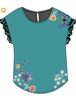 Desigual Flowers And Butterflies T-Shirt "Munich" (3 Colours) -Fashion Clothing Line Store 20SWTKBS 4070 Desigual Flowers and Butterflies T shirt Munich Aqua Turquoise