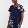 Desigual Flowers And Butterflies T-Shirt "Munich" (3 Colours) 1 Desigual Flowers And Butterflies T-Shirt "Munich" (3 Colours) -Fashion Clothing Line Store 20SWTKBS 5000 Desigual Flowers and Butterflies T shirt Munich Navy