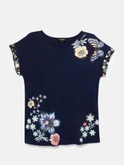 Desigual Flowers And Butterflies T-Shirt "Munich" (3 Colours) -Fashion Clothing Line Store 20SWTKBS 5000 Desigual Flowers and Butterflies T shirt Munich Navy 3