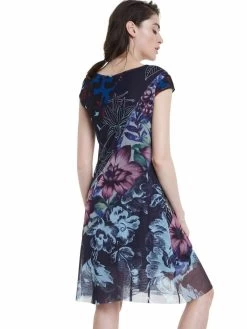 Desigual Patchwork Mesh Dress "Cleveland" (2 Colours) 9 Desigual Patchwork Mesh Dress "Cleveland" (2 Colours) -Fashion Clothing Line Store 20SWVK70 9019 Desigual Patchwork Floral Dress Clevelend Blue back