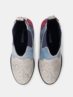 Desigual Ankle Boots "Chelsea Patch" -Fashion Clothing Line Store 20WSTA01 5006 Desigual Patchwork Denim Boots Chelsea