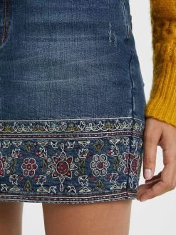 Desigual Embroidered Denim Skirt "Denver" -Fashion Clothing Line Store 20WWFD04 5053 Embroidered Desigual Denim Skirt back
