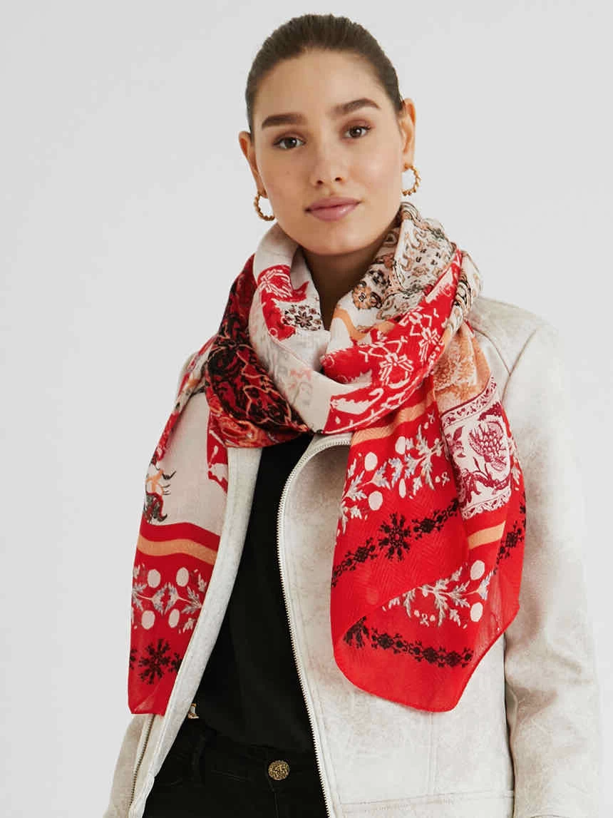 Desigual Red Viscose Scarf "Indonesian Patch" 5 Desigual Red Viscose Scarf "Indonesian Patch" - Image 3