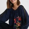 Desigual Floral Blouse "Carla" 1 Desigual Floral Blouse "Carla" -Fashion Clothing Line Store 21SWBW25 5189 Desigual Floral Navy Blouse Boat Neck