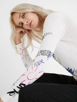 Desigual Fun Jumper "Neckar" -Fashion Clothing Line Store 21SWJF44 1000 Desigual Cotton Sweater doodles and phrases