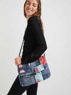 Desigual Denim Bag "Beta Patch Vera" -Fashion Clothing Line Store 21WAXD21 5000 Desigual Sling crossbody bag patch denim