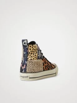 Desigual Leather Sneakers "Beta Animal Print" 9 Desigual Leather Sneakers "Beta Animal Print" -Fashion Clothing Line Store 21WSKL036007 Desigual Leather patchwork high top animal floral print sneakers