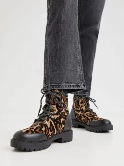 Desigual Leather Boots "Biker Leopard" -Fashion Clothing Line Store 21WSTL02 6007 Desigual Animal print leather Ankle boots