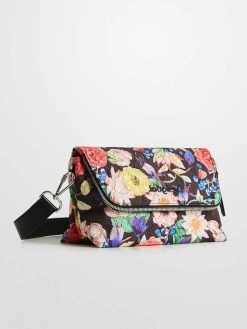 Desigual Floral Bag "Eterea Black Venecia Fabric" -Fashion Clothing Line Store 22SAXA73 2000 Desigual Floral Chain Crossbody Folded Bag