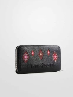 Desigual Wallet "Regasita Fiona" -Fashion Clothing Line Store 22SAYP20 2000 Desigual Diamond Embroidered Black Wallet