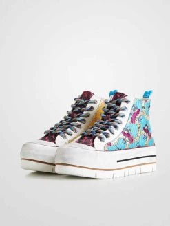 Desigual Floral Platform Sneakers "Crush Blue & Gold"