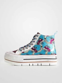 Desigual Floral Platform Sneakers "Crush Blue & Gold" 9 Desigual Floral Platform Sneakers "Crush Blue & Gold" -Fashion Clothing Line Store 22SSKA29 9019 Desigual Floral patchwork high top sneakers