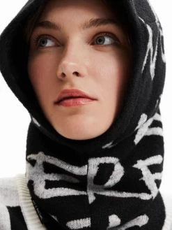 Desigual Balaclava Hat "Lettering" -Fashion Clothing Line Store 22WAHA142000 Desigual Lettering Balaclava Winter Hat Black White