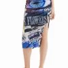 Desigual Collage Midi Skirt "Posters" 1 Desigual Collage Midi Skirt "Posters" -Fashion Clothing Line Store 23SWFK09 2000 Desigual Slim gathered collage posters midi skirt