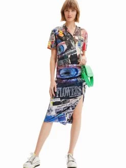 Desigual Collage Midi Skirt "Posters" 9 Desigual Collage Midi Skirt "Posters" -Fashion Clothing Line Store 23SWFK09 2000 Desigual Collage Shirt Skirt Outfit