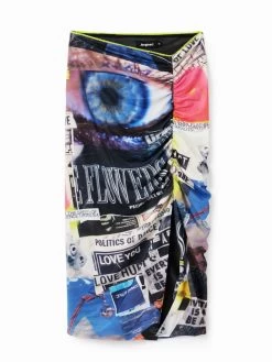 Desigual Collage Midi Skirt "Posters" 8 Desigual Collage Midi Skirt "Posters" -Fashion Clothing Line Store 23SWFK09 2000 Desigual Slim gathered collage midi skirt
