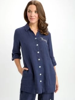Dolcezza Linen Embellished Shirt 24265 10 Dolcezza Linen Embellished Shirt 24265 -Fashion Clothing Line Store 24265 Dolcezza Linen Shirt embellished