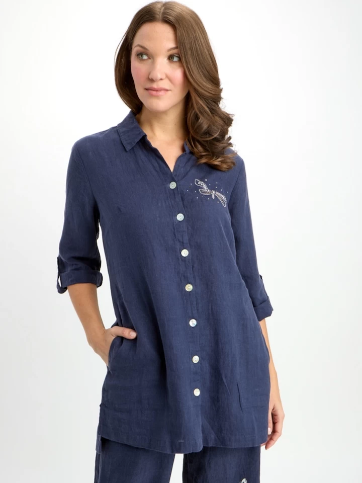 Dolcezza Linen Embellished Shirt 24265 5 Dolcezza Linen Embellished Shirt 24265 - Image 3
