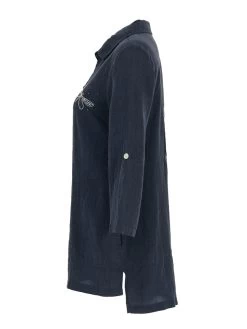 Dolcezza Linen Embellished Shirt 24265 11 Dolcezza Linen Embellished Shirt 24265 -Fashion Clothing Line Store 24265 darknavy side