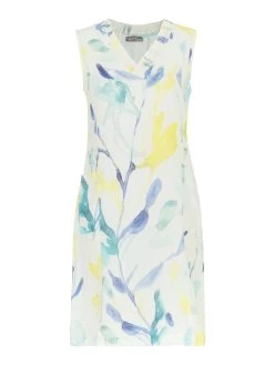 Dolcezza Linen Dress V-Neck "Turquoise Bloom" (24631) 11 Dolcezza Linen Dress V-Neck "Turquoise Bloom" (24631) -Fashion Clothing Line Store 24631 as front