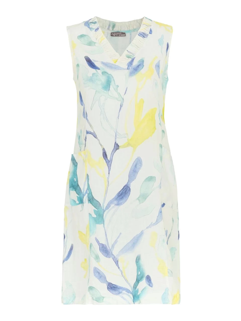 Dolcezza Linen Dress V-Neck "Turquoise Bloom" (24631) 7 Dolcezza Linen Dress V-Neck "Turquoise Bloom" (24631) - Image 5