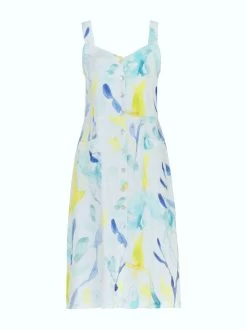 Dolcezza Linen Strap Dress "Turquoise Bloom" (24633) 11 Dolcezza Linen Strap Dress "Turquoise Bloom" (24633) -Fashion Clothing Line Store 24633 as front