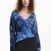 Desigual Arty Sweater "Ocean" 1 Desigual Arty Sweater "Ocean" -Fashion Clothing Line Store 24WWJF76 5001 Desigual Arty Print Sweater Blue