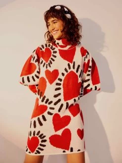 Farm Rio "White Hearts Sweater Dress" (301300)
