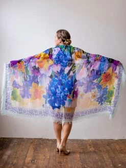 Love's Pure Light Silk - Modal Shawl "Hyacinth" (D-427) 8 Love's Pure Light Silk - Modal Shawl "Hyacinth" (D-427) -Fashion Clothing Line Store D 427 Hyacinth Love Pure Light Large SILK Shawl 1