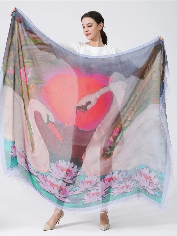 Love's Pure Light Silk Shawl "Everlasting Love Swan" (D-126) 6 Love's Pure Light Silk Shawl "Everlasting Love Swan" (D-126) - Image 4