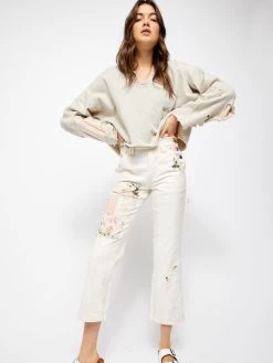 Free People "Love Alive Boyfriend Jeans" 11 Free People "Love Alive Boyfriend Jeans" -Fashion Clothing Line Store Free People Love Alive Boyfriend Jeans Ivory Patches