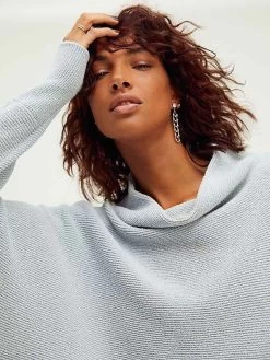 Free People "Ottoman Slouchy Tunic" (Powder Blue) 9 Free People "Ottoman Slouchy Tunic" (Powder Blue) -Fashion Clothing Line Store Free People Ottoman Slouchy Tunic Sweater Powder Blue front