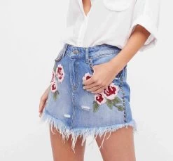 Free People Skirt "Wild Rose Embroidered Mini"