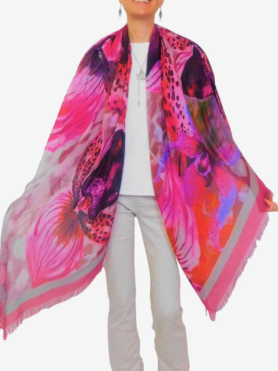 Love's Pure Light Silk Shawl "Slipper Orchid" (D-223) 6 Love's Pure Light Silk Shawl "Slipper Orchid" (D-223) - Image 4