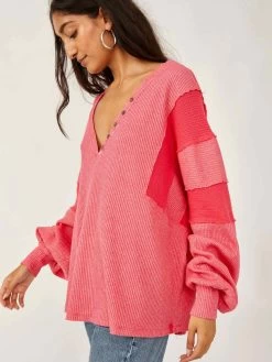 Free People "Callisto Henley" (2 Colours) 15 Free People "Callisto Henley" (2 Colours) -Fashion Clothing Line Store OB1394366 Free People Callisto Henley Hot Berry Red Pink